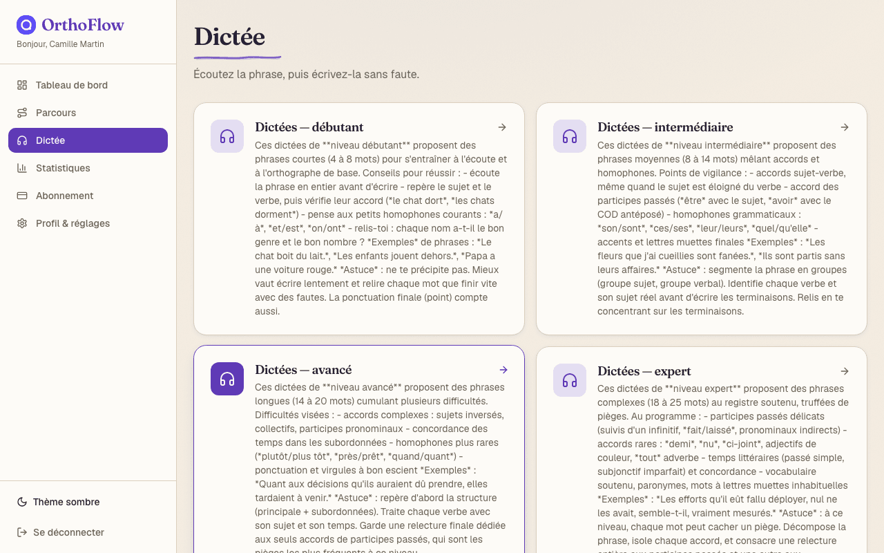Des dictées audio